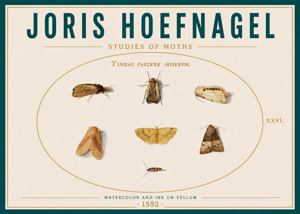 Joris Hoefnagel Studies of Moths II No6 - Plakat