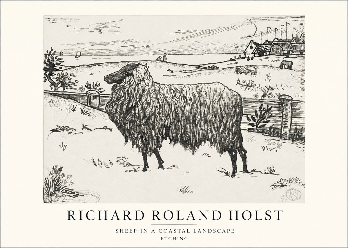 Richard Roland Holst Sheep in a Coastal Landscape No1 - Plakat