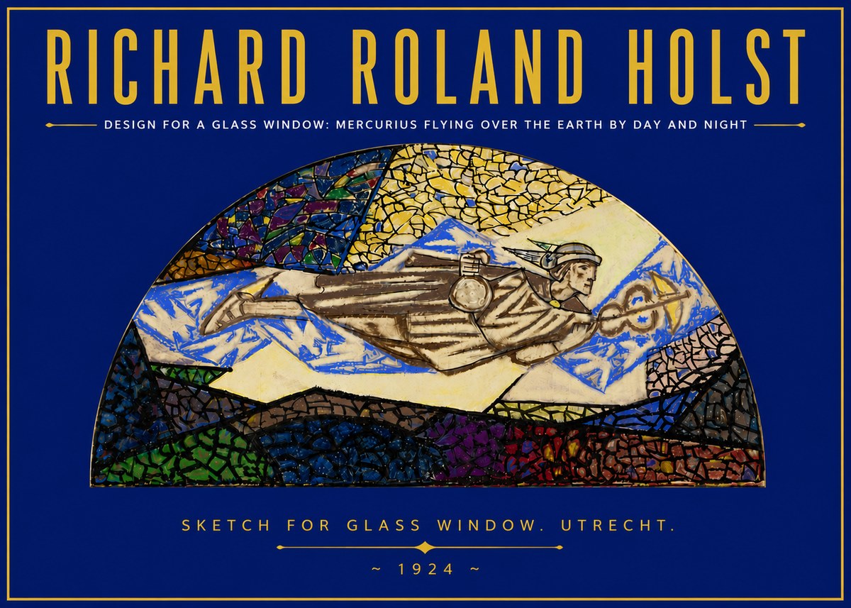 Richard Roland Holst Design for a Glass Window: Mercurius Flying over the Earth by Day and Night No5 - Plakat