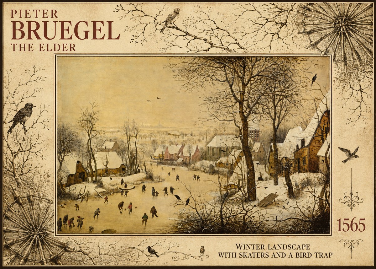 Pieter Bruegel Winter Landscape with Skaters and a Bird Trap No5 - Plakat