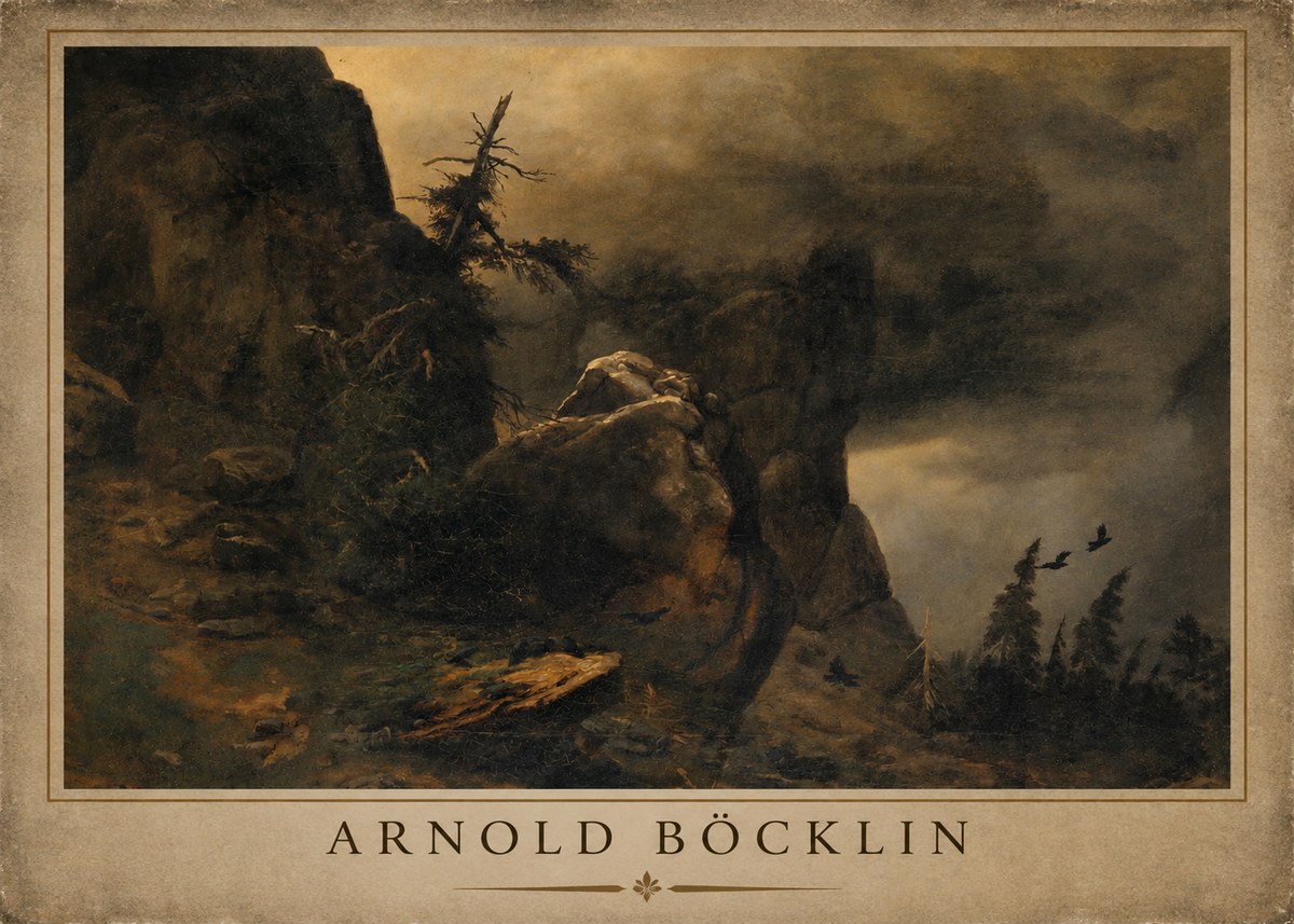 Arnold Böcklin Felsabhang Mit Wettertannen No3 - Plakat