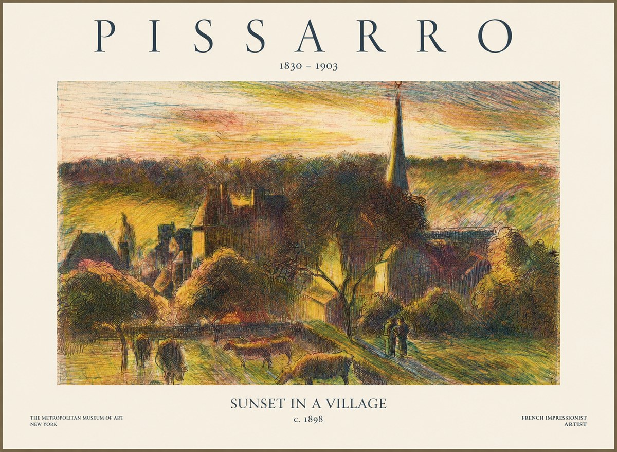 Pissarro Sunset in a Village No1 - Plakat