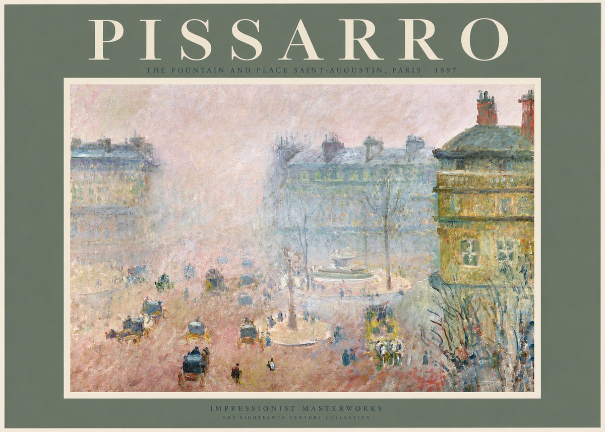 Pissarro The Fountain and Place Saint-augustin, Paris No2 - Plakat