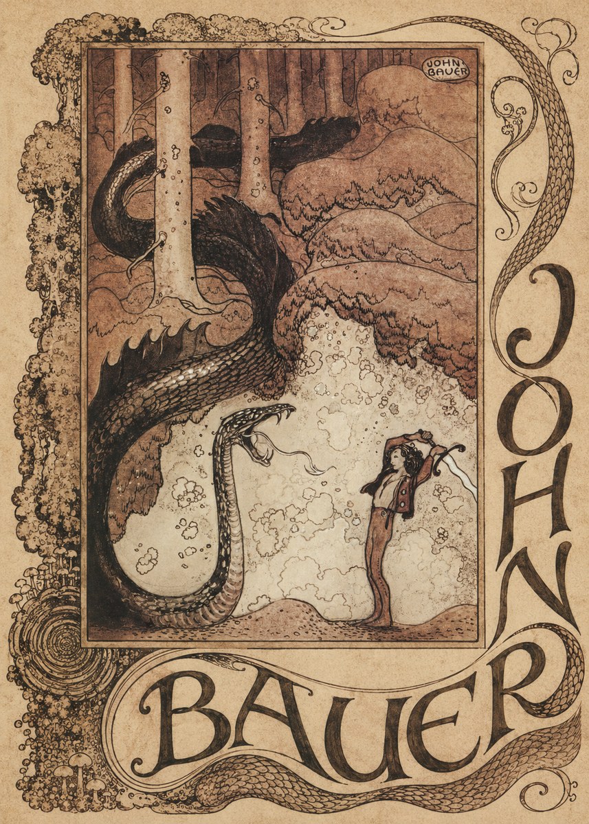 John Bauer The Boy and the Serpent No3 - Plakat
