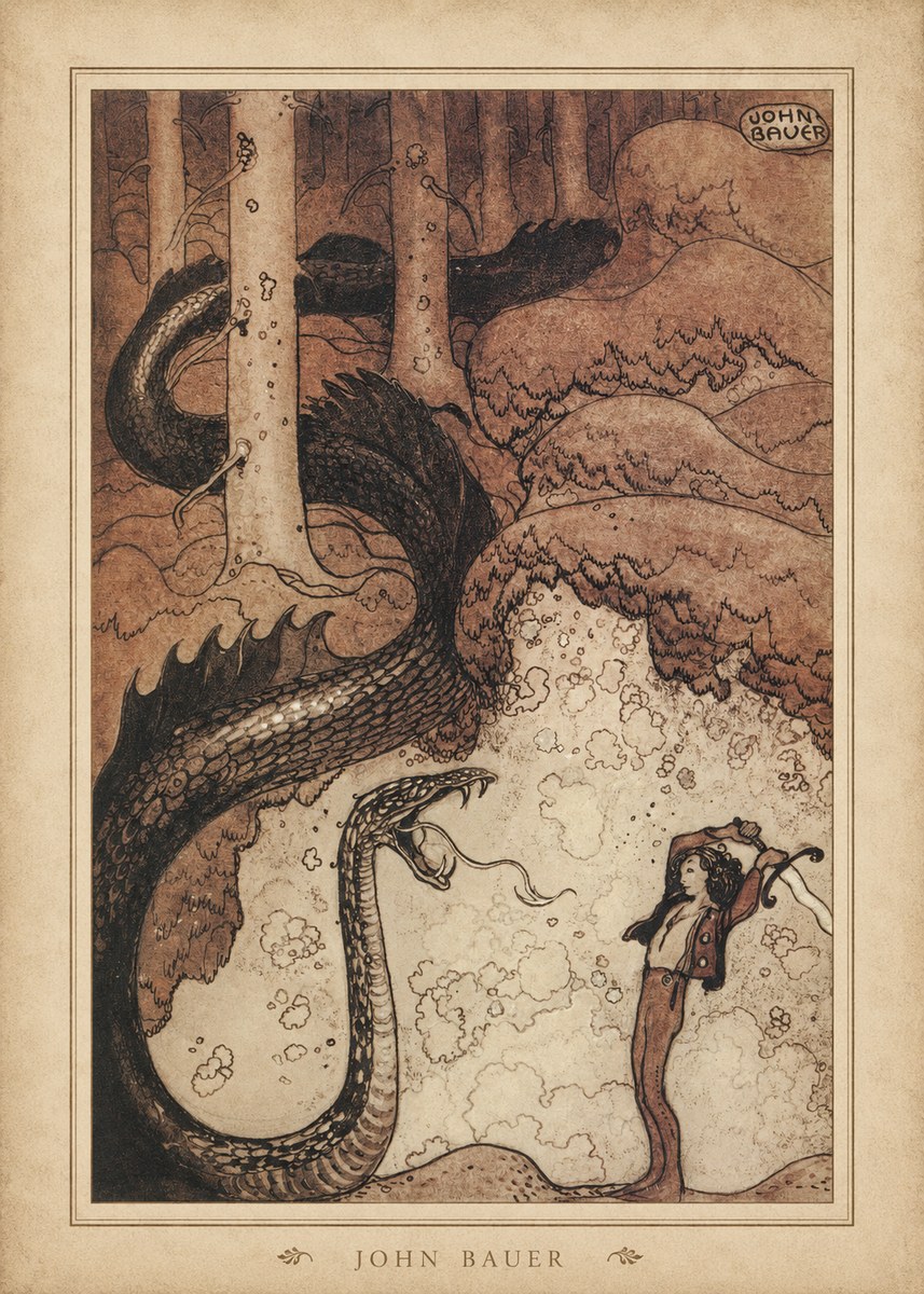 John Bauer The Boy and the Serpent No4 - Plakat