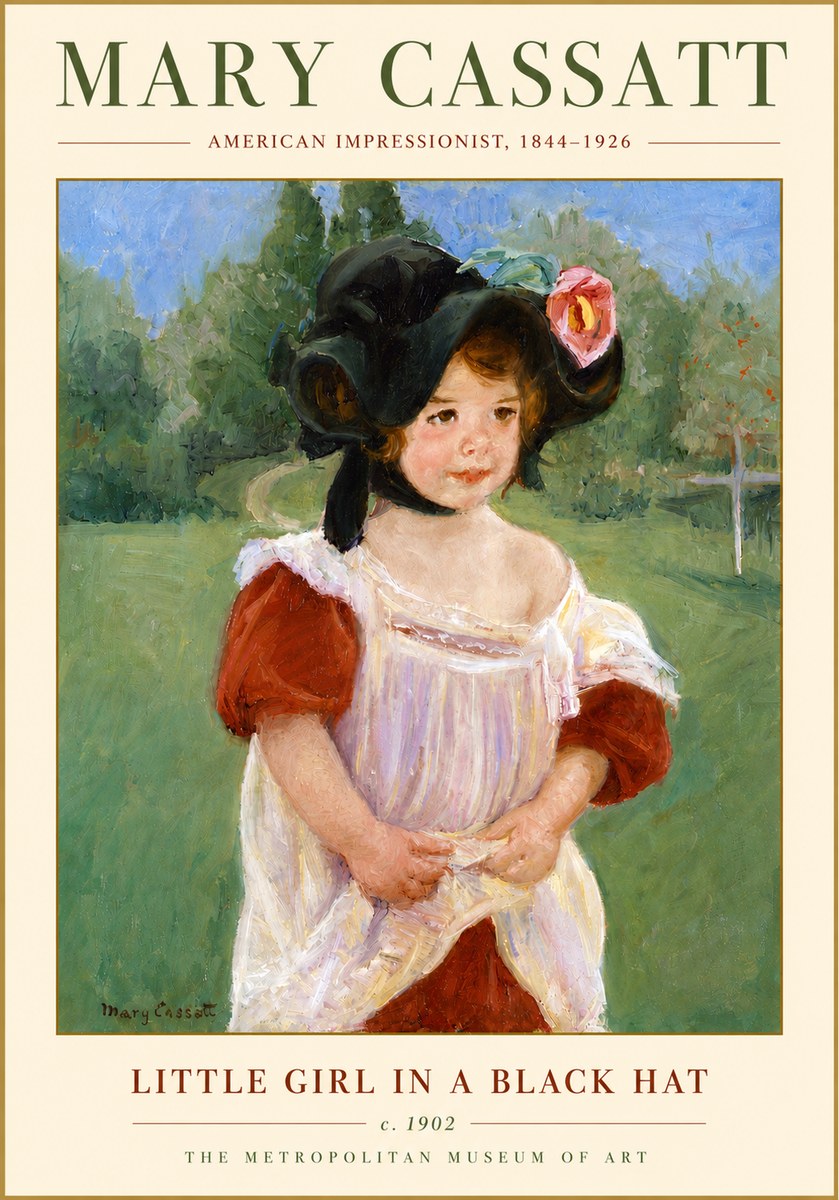 Mary Cassatt Little Girl in a Black Hat No4 - Plakat