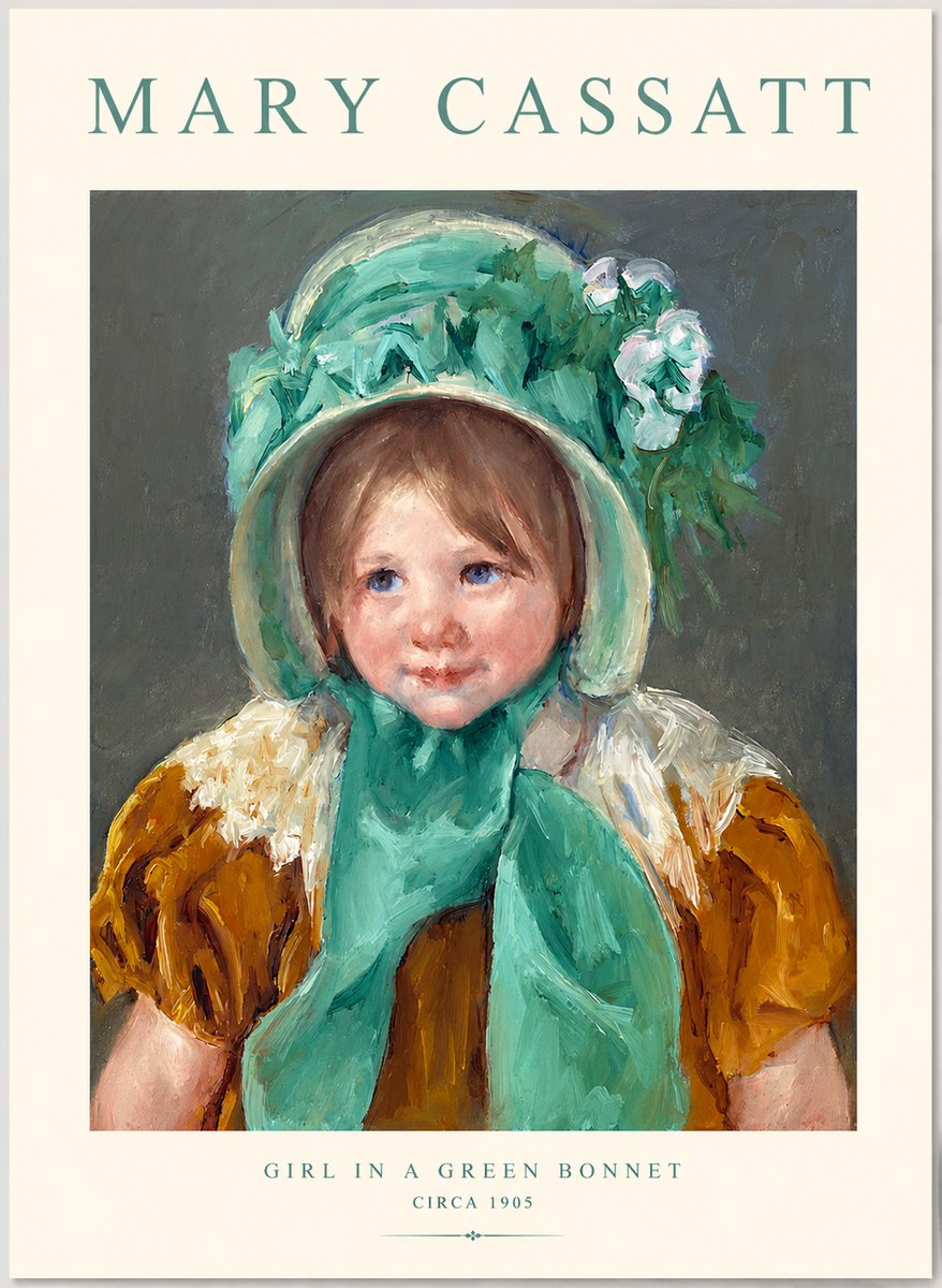 Mary Cassatt Girl in a Green Bonnet No1 - Plakat