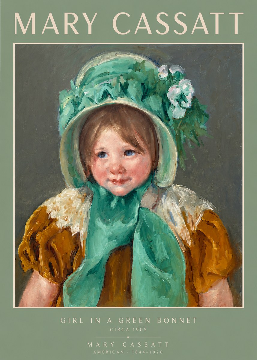 Mary Cassatt Girl in a Green Bonnet No2 - Plakat