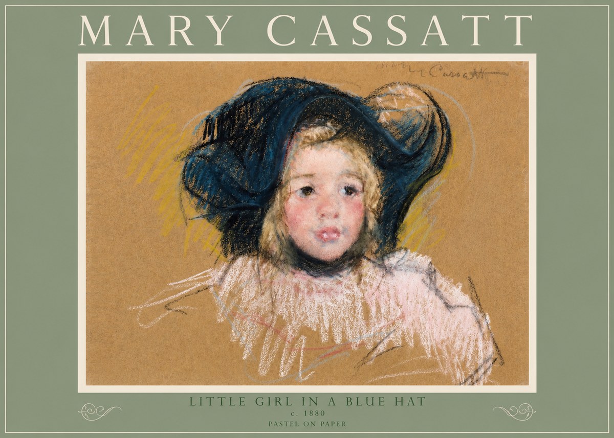 Mary Cassatt Little Girl in a Blue Hat No3 - Plakat