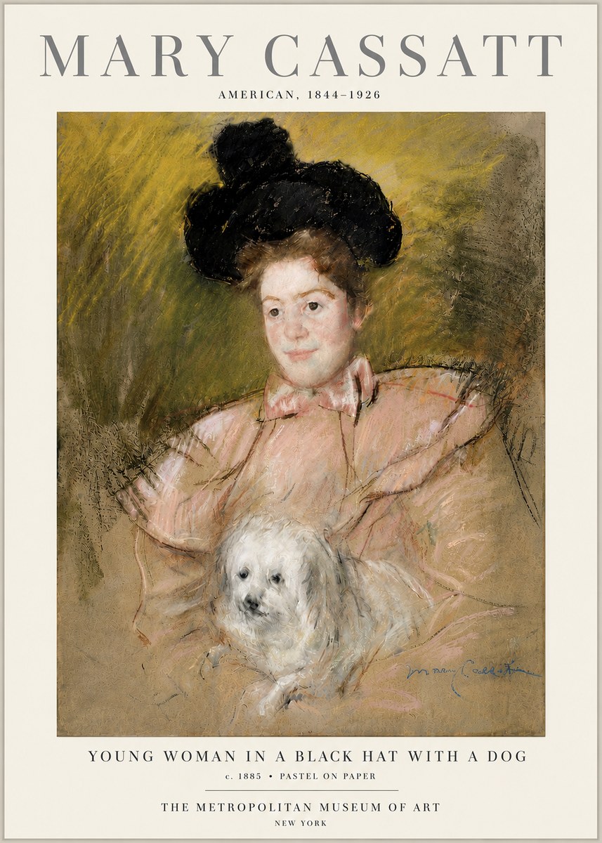 Mary Cassatt Young Woman in a Black Hat with a Dog No6 - Plakat