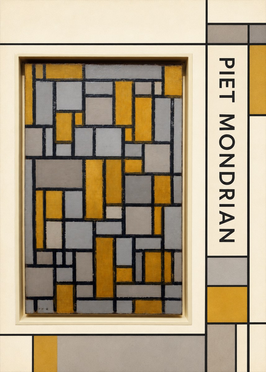 Piet Mondrian Composition in Grey and Yellow No2 - Plakat
