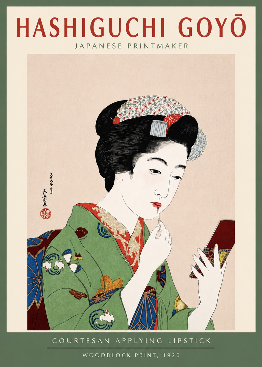 Hashiguchi Goyō Courtesan Applying Lipstick No4 - Plakat
