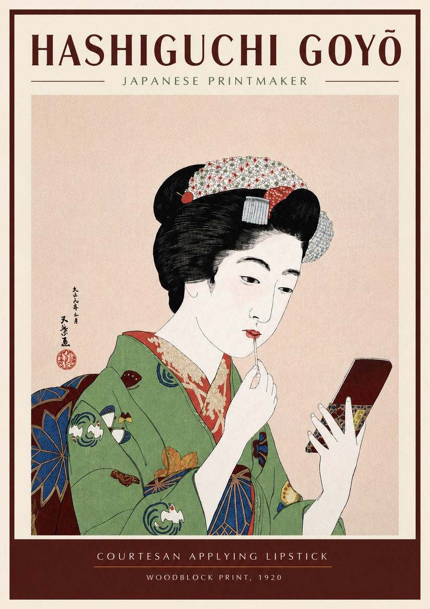 Hashiguchi Goyō Courtesan Applying Lipstick No5 - Plakat