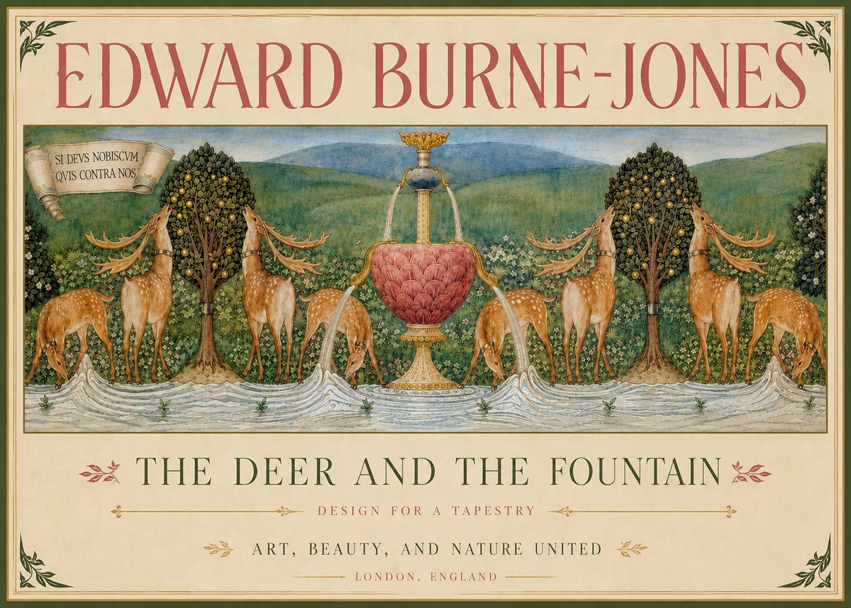 Edward Burne-Jones The Deer and the Fountain No4 - Plakat