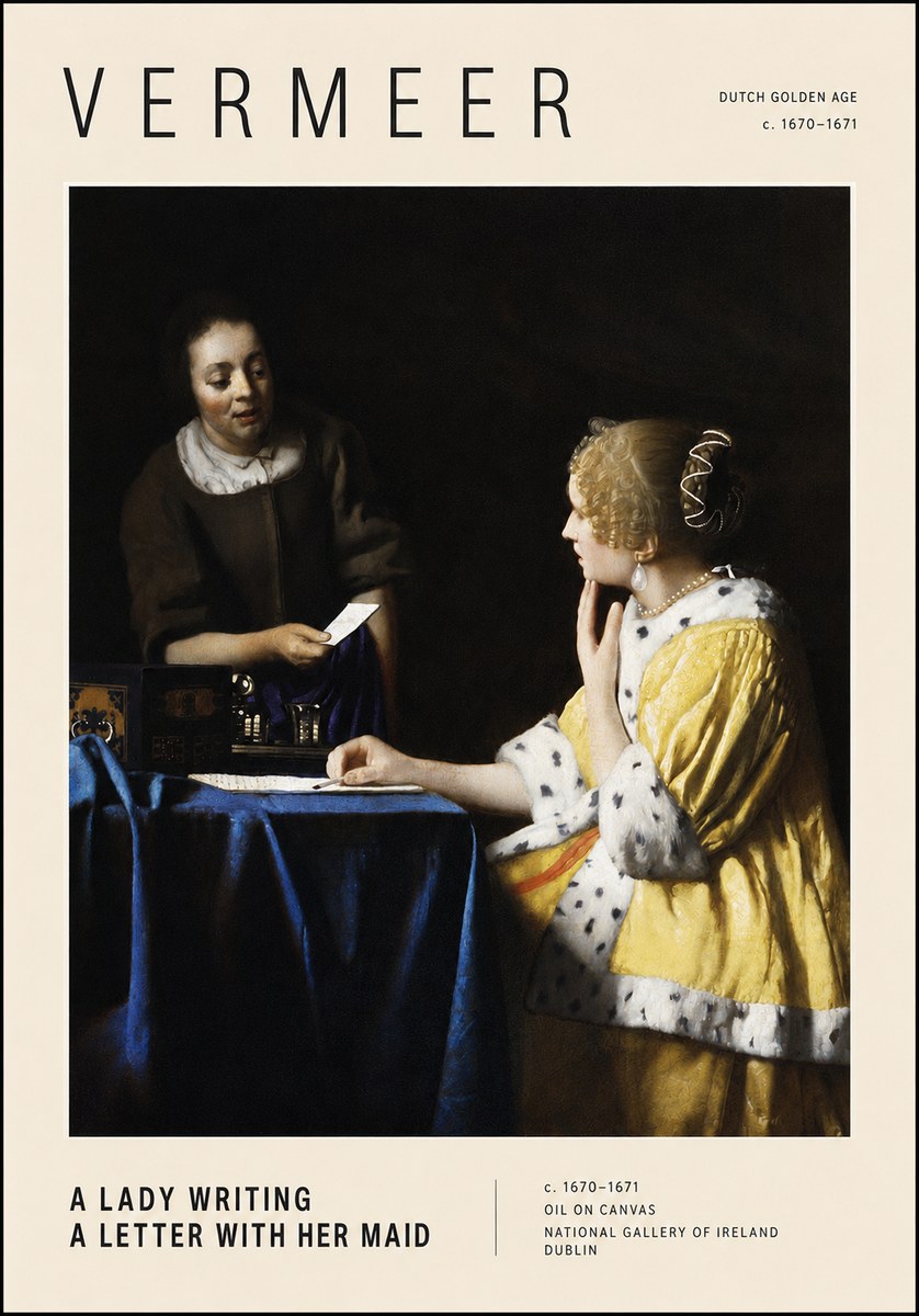 Vermeer A Lady Writing a Letter with Her Maid II No3 - Plakat