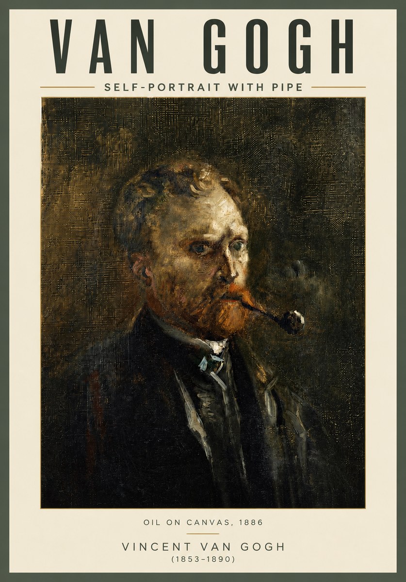 Van Gogh Self-portrait with Pipe No4 - Plakat