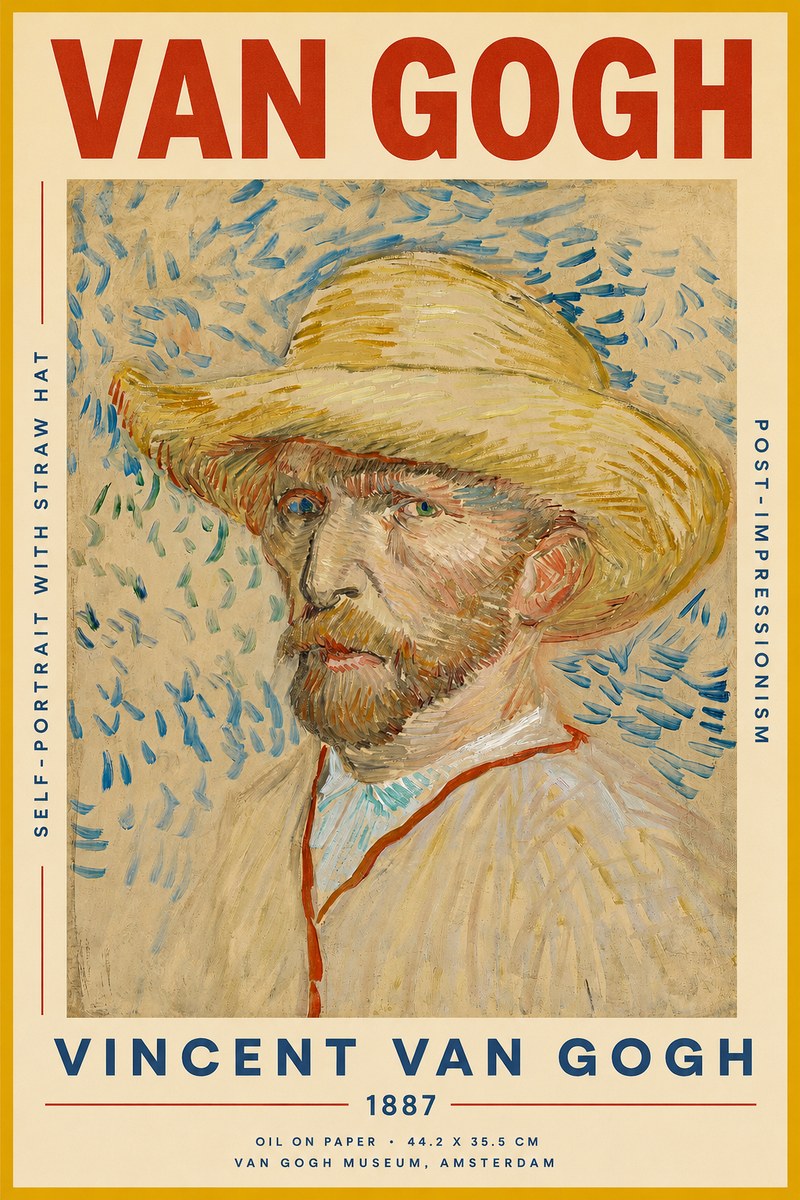 Van Gogh Self-portrait with Straw Hat II No2 - Plakat