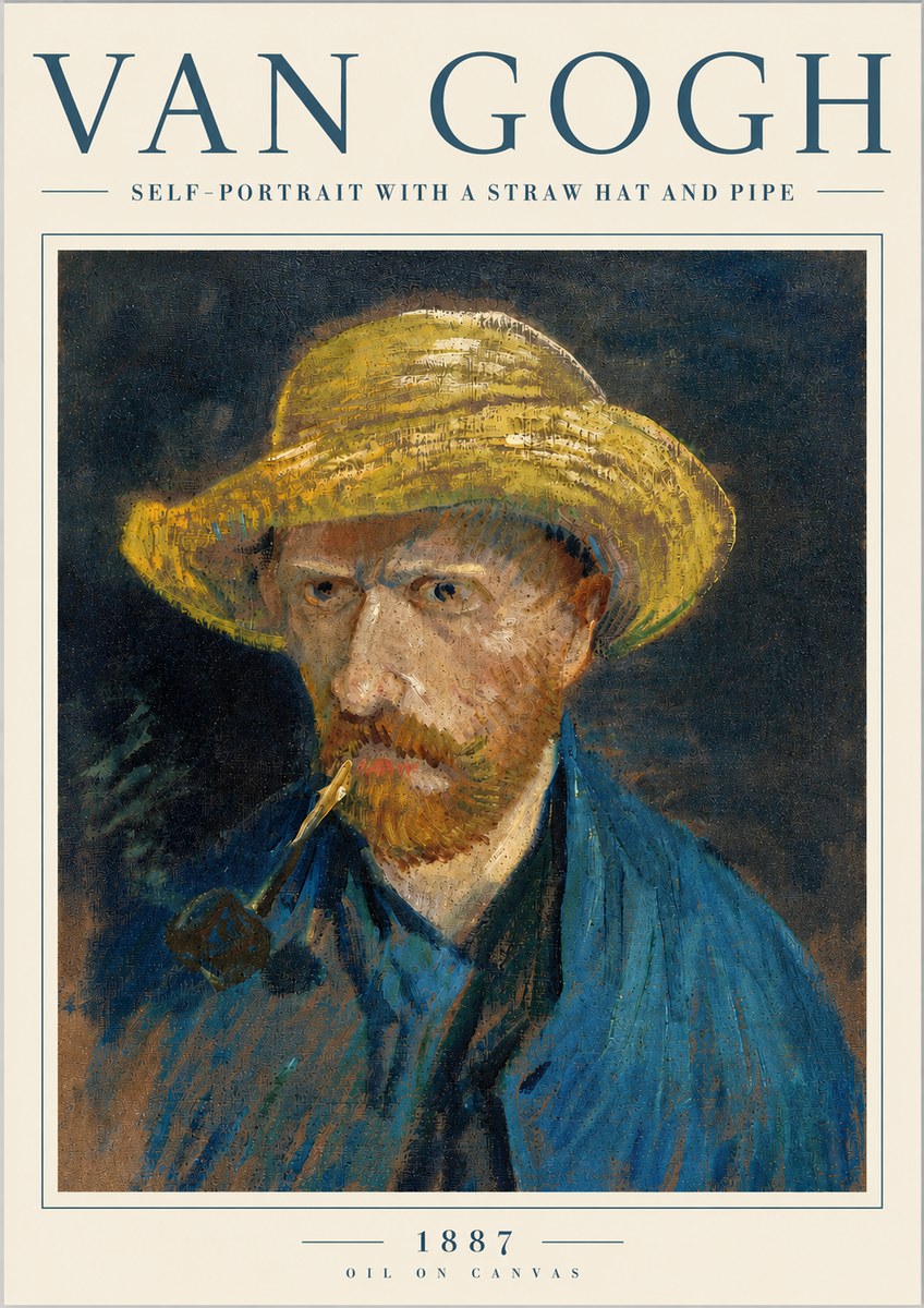 Van Gogh Self-portrait with a Straw Hat and Pipe No5 - Plakat