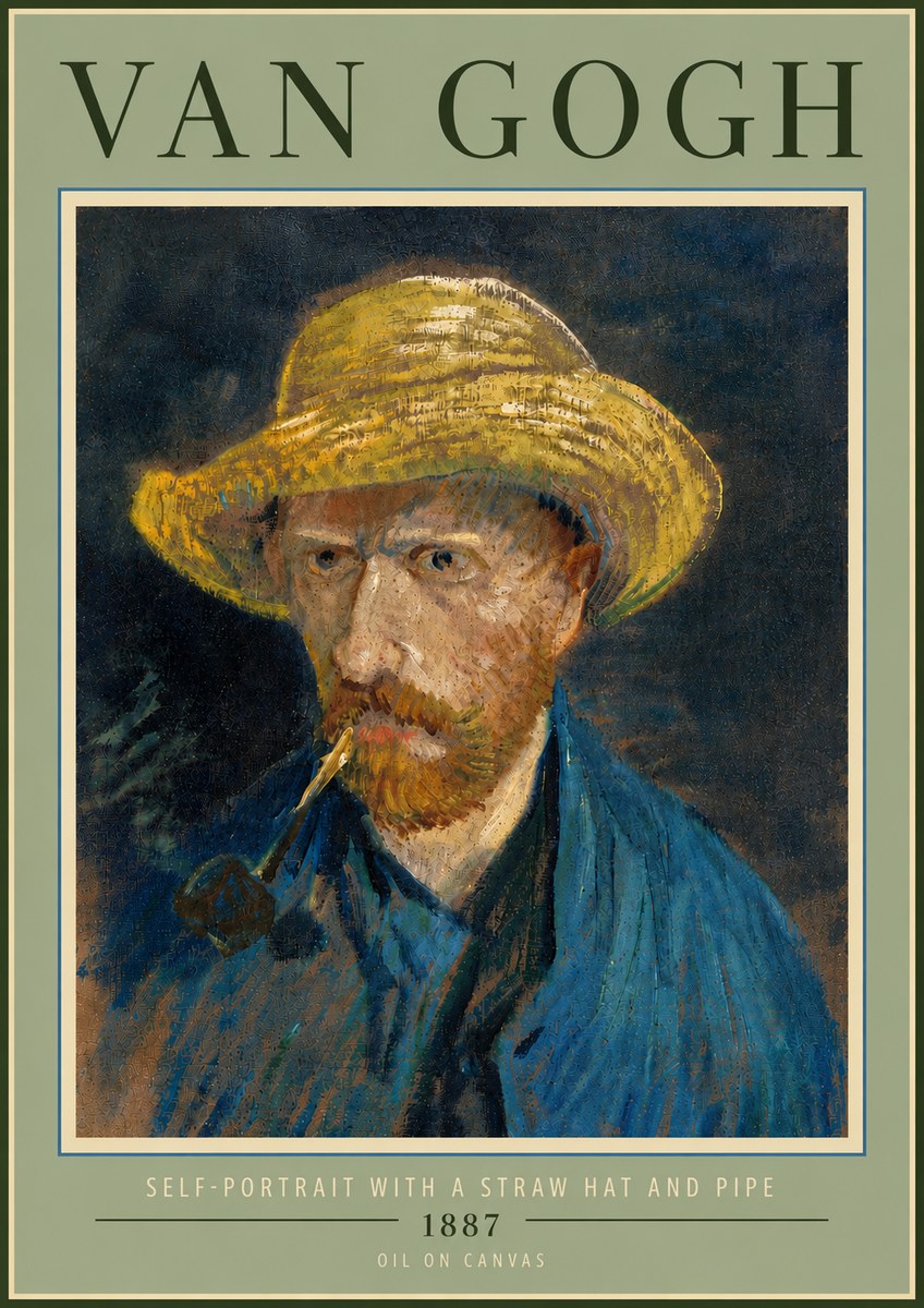 Van Gogh Self-portrait with a Straw Hat and Pipe No6 - Plakat