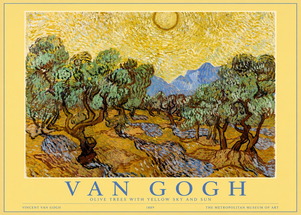 Van Gogh Olive Trees with Yellow Sky and Sun No3 - Plakat