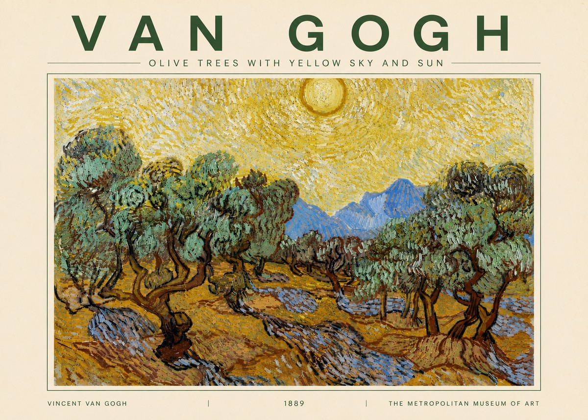 Van Gogh Olive Trees with Yellow Sky and Sun No4 - Plakat