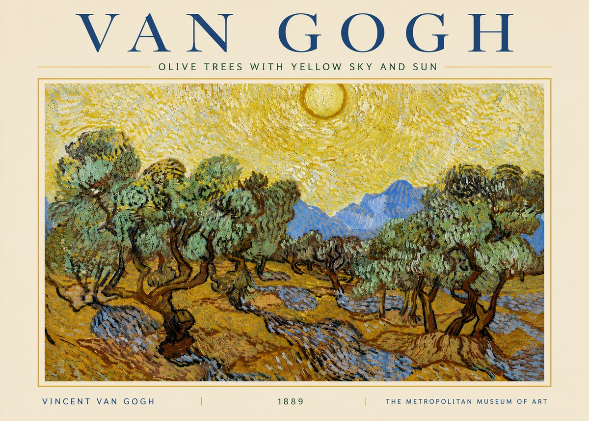 Van Gogh Olive Trees with Yellow Sky and Sun No5 - Plakat