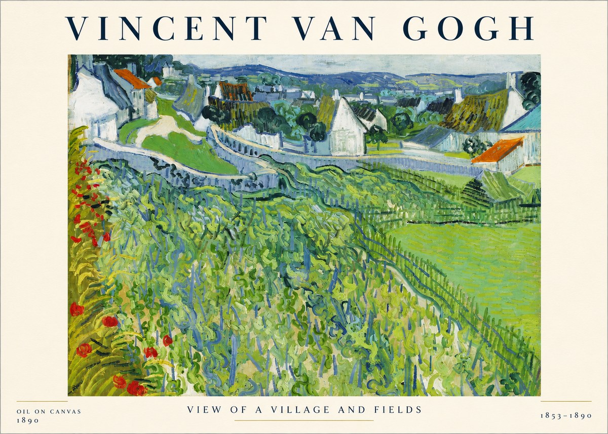 Van Gogh View of a Village and Fields No4 - Plakat