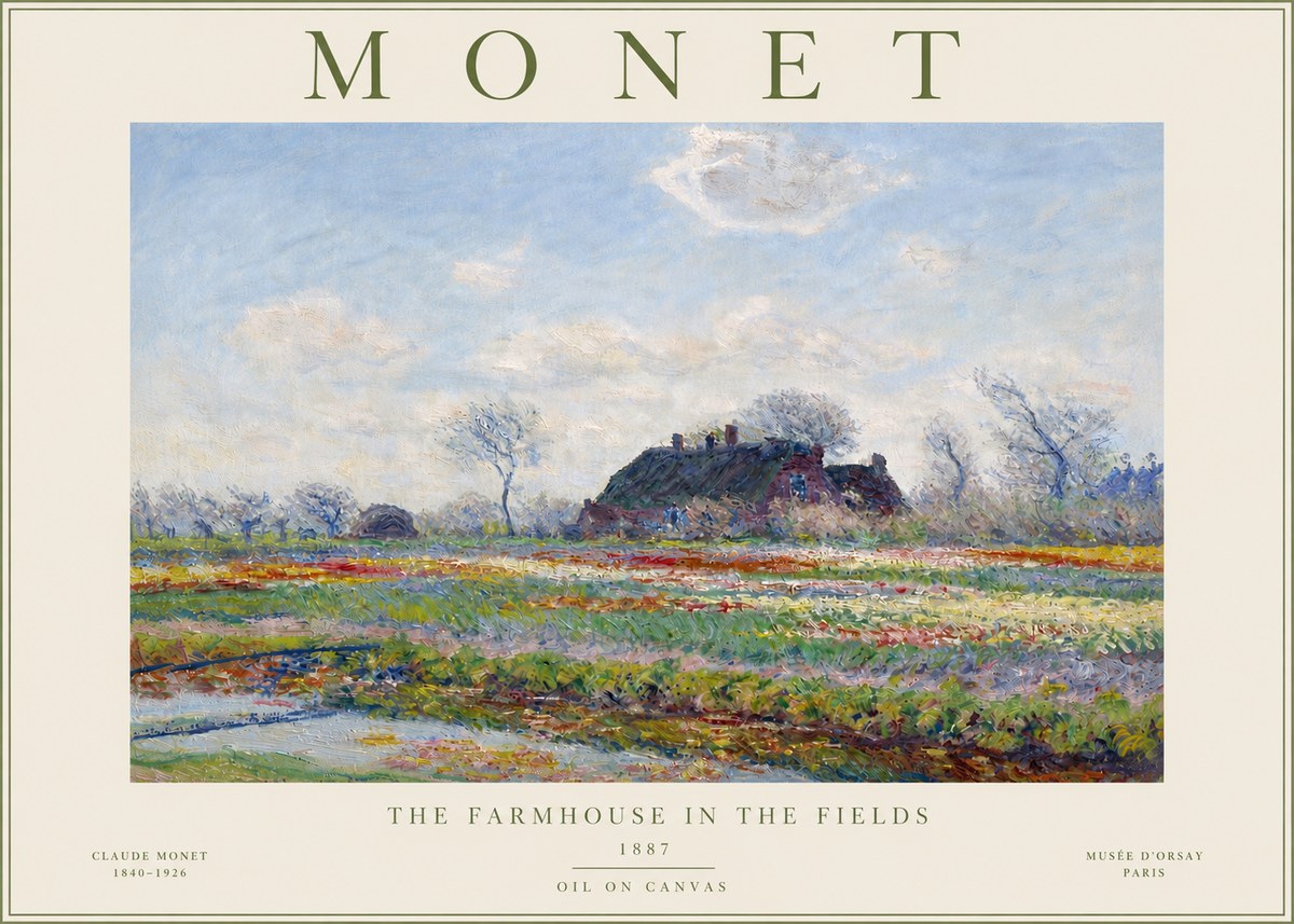 Monet The Farmhouse in the Fields No4 - Plakat