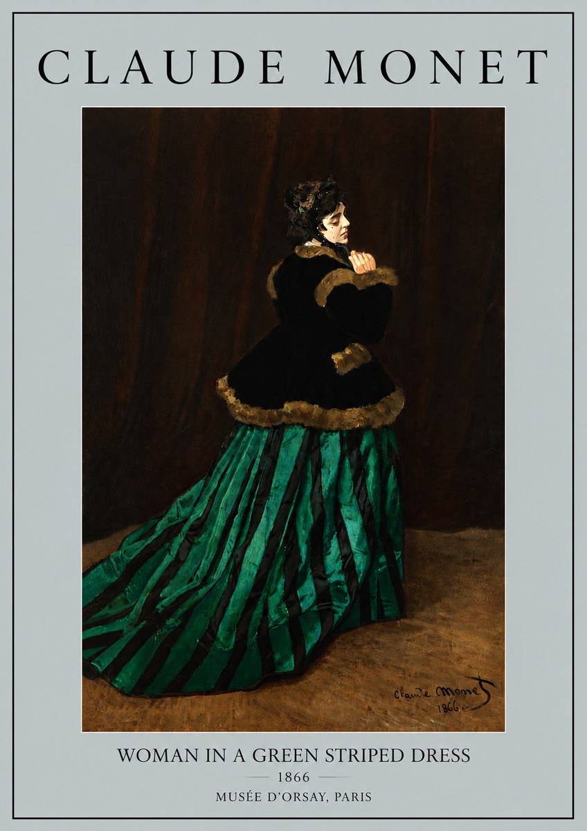 Monet Woman in a Green Striped Dress No5 - Plakat
