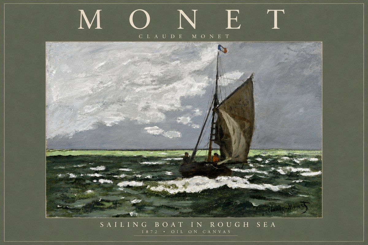Monet Sailing Boat in Rough Sea No4 - Plakat