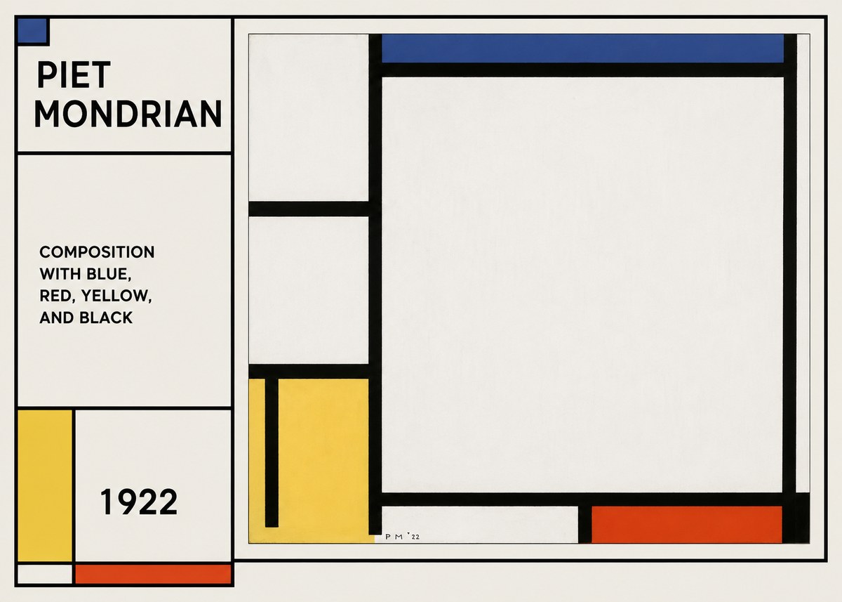 Piet Mondrian Composition with Blue, Red, Yellow, and Black No1 - Plakat