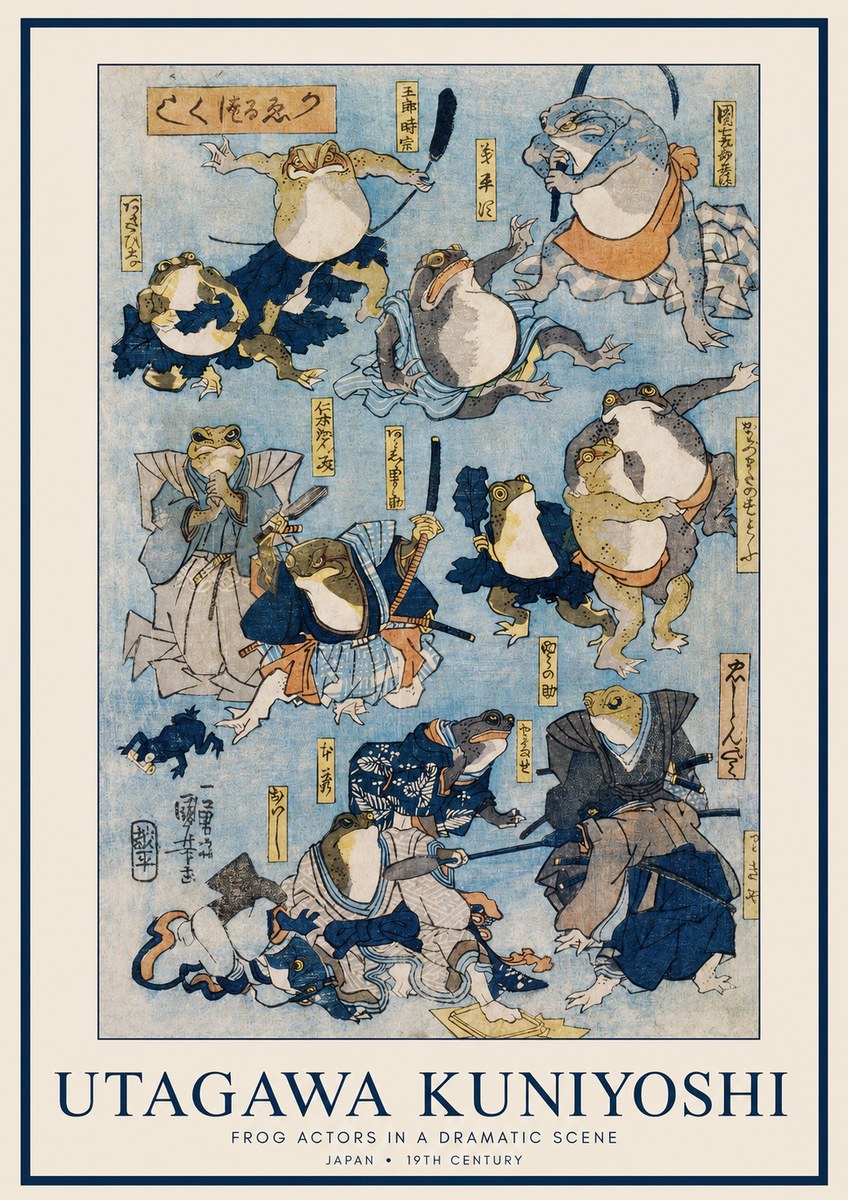 Utagawa Kuniyoshi Frog Actors in a Dramatic Scene No1 - Plakat