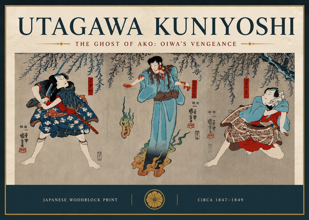 Utagawa Kuniyoshi The Ghost of Ako: Oiwa's Vengeance No5 - Plakat