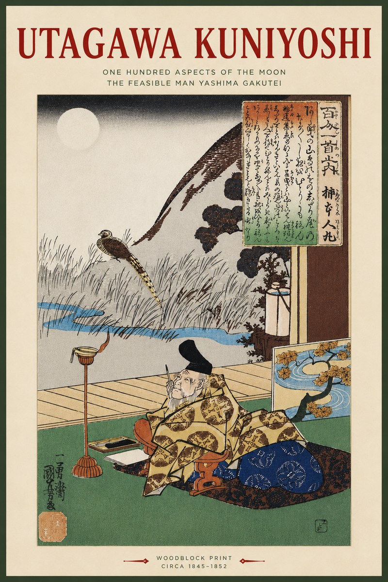 Utagawa Kuniyoshi The Feasible Man Yashima Gakutei No4 - Plakat