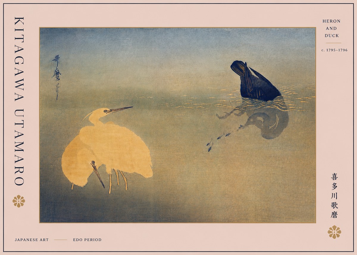 Kitagawa Utamaro Heron and Duck No5 - Plakat