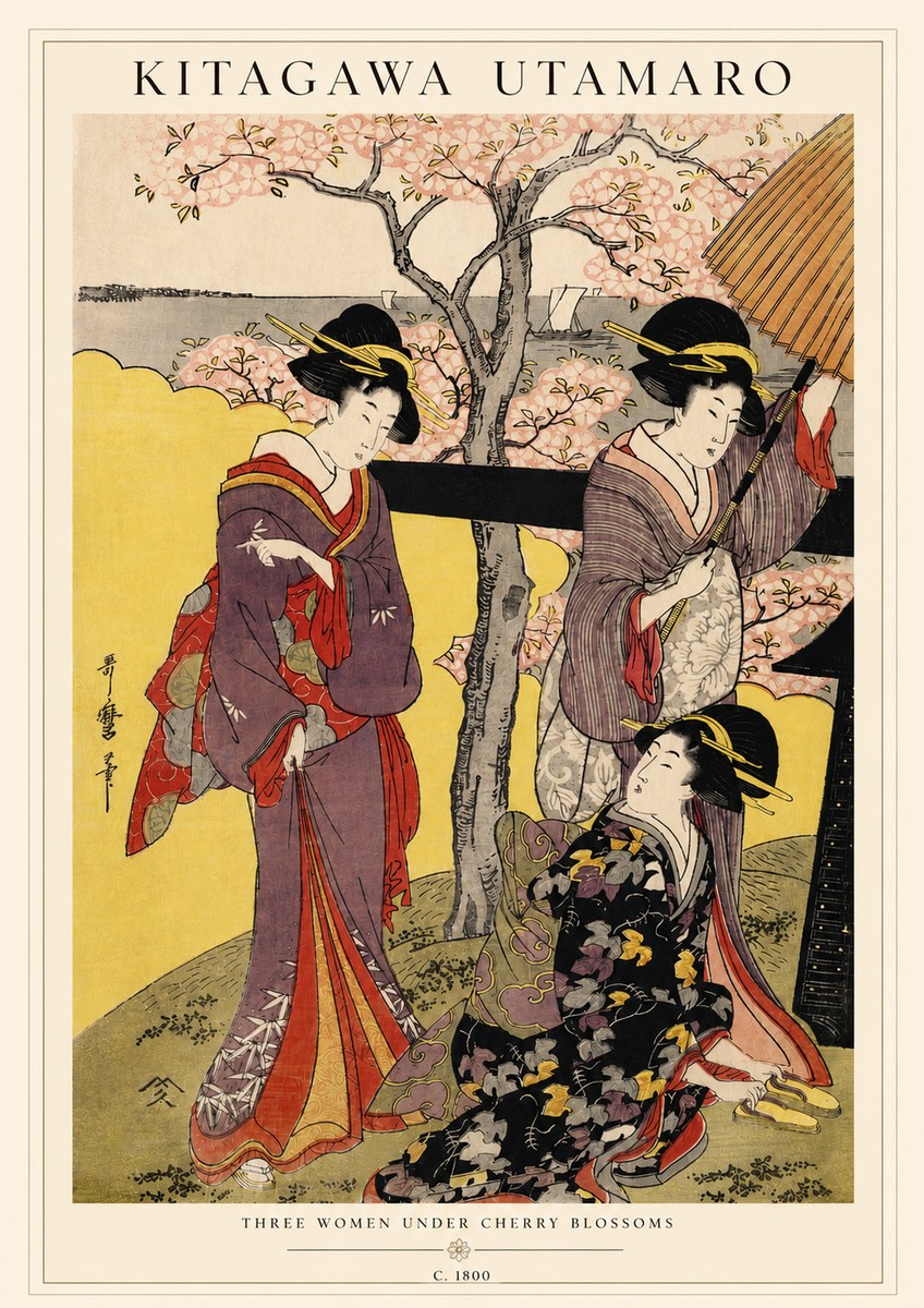 Kitagawa Utamaro Three Women Under Cherry Blossoms No3 - Plakat