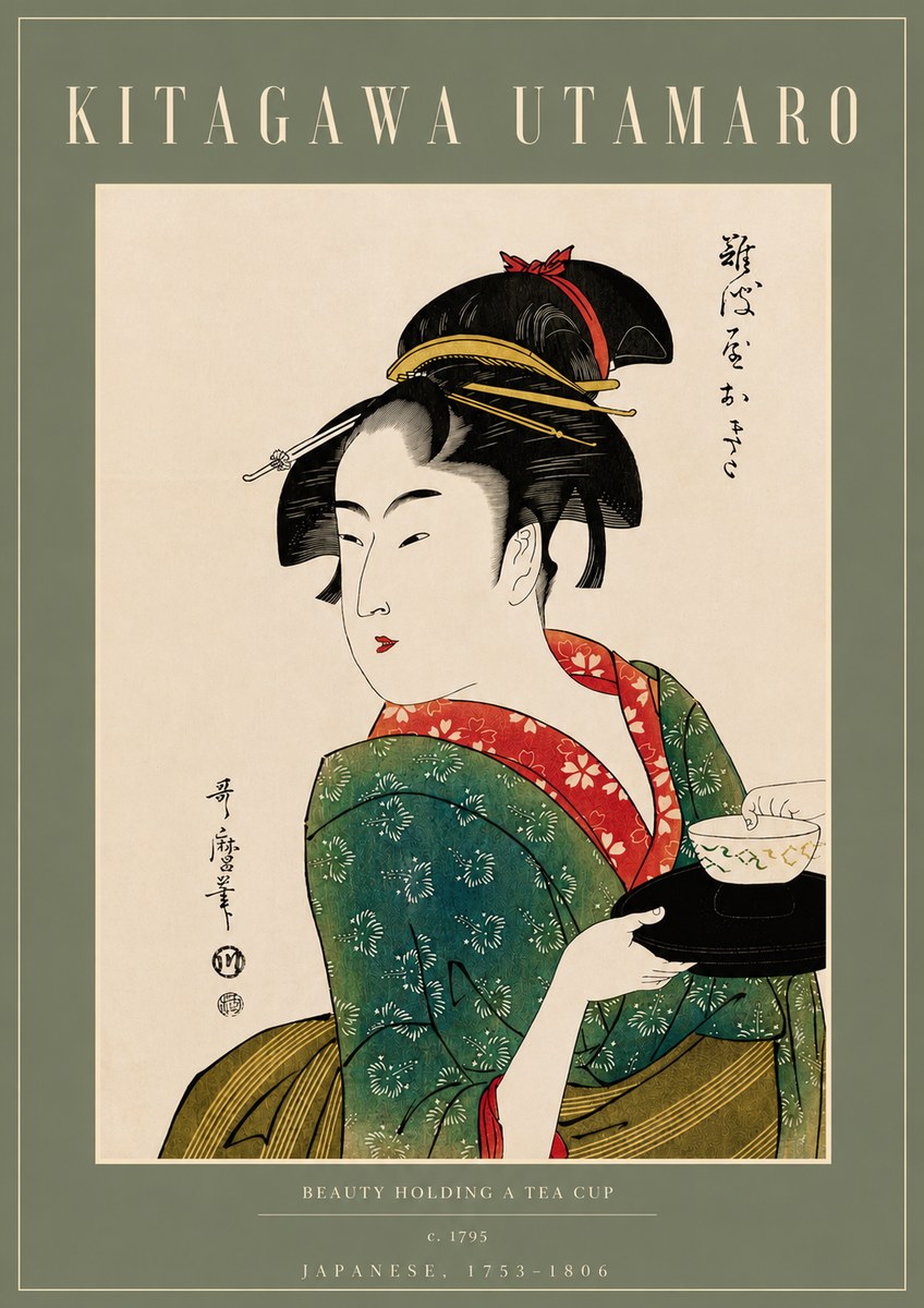 Kitagawa Utamaro Beauty Holding a Tea Cup No4 - Plakat
