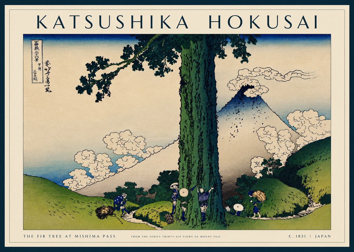 Katsushika Hokusai The Fir Tree at Mishima Pass No4 - Plakat