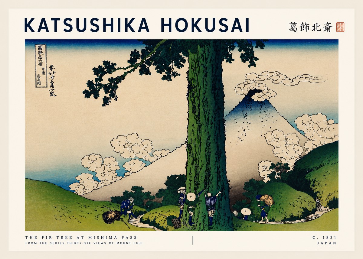 Katsushika Hokusai The Fir Tree at Mishima Pass No5 - Plakat