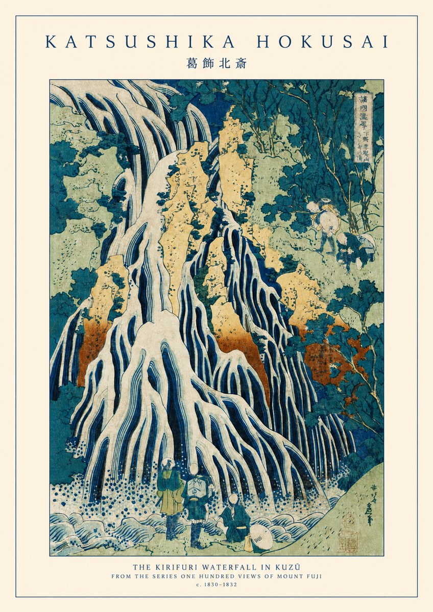 Katsushika Hokusai The Kirifuri Waterfall in Kuzū from the Series One Hundred Views of Mount Fuji No1 - Plakat