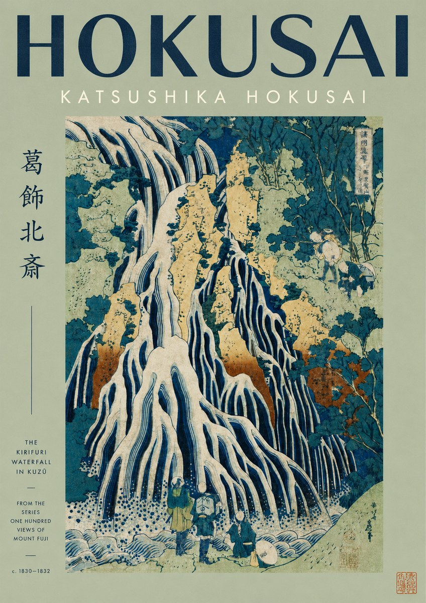 Katsushika Hokusai The Kirifuri Waterfall in Kuzū from the Series One Hundred Views of Mount Fuji No2 - Plakat