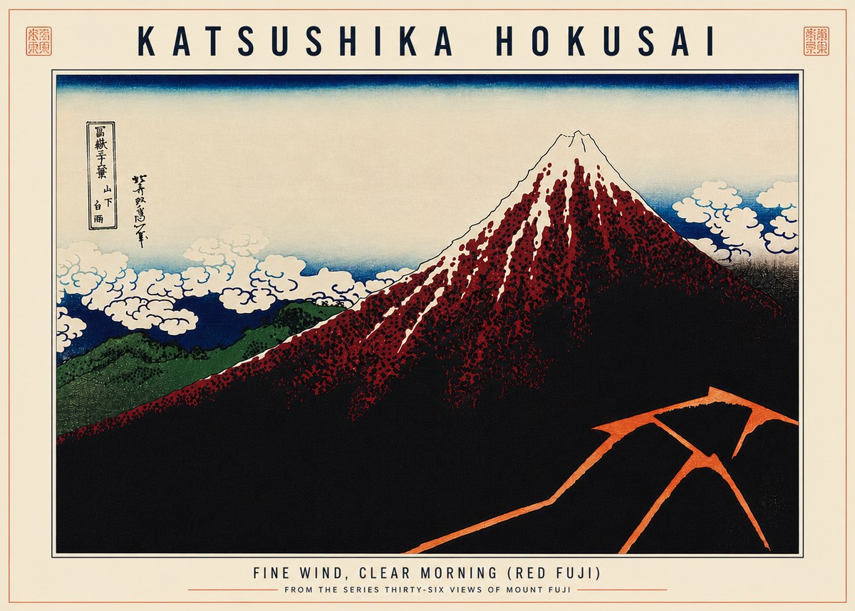Katsushika Hokusai Fine Wind, Clear Morning (Red Fuji) II No6 - Plakat