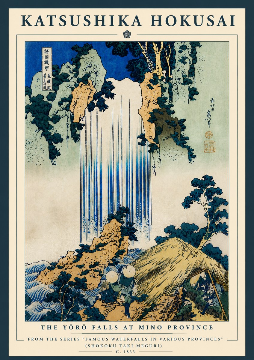 Katsushika Hokusai The Yōrō Falls at Mino Province No8 - Plakat