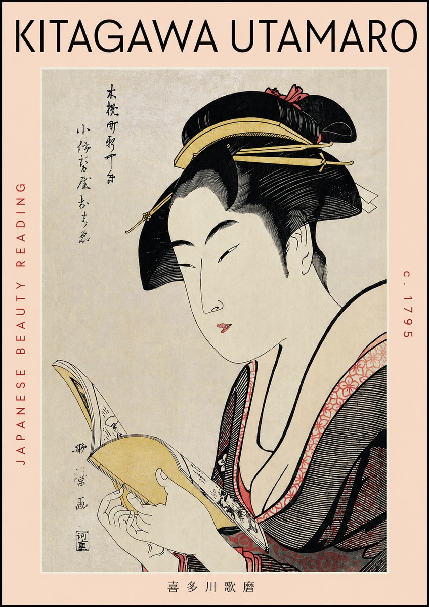Kitagawa Utamaro Japanese Beauty Reading No3 - Plakat