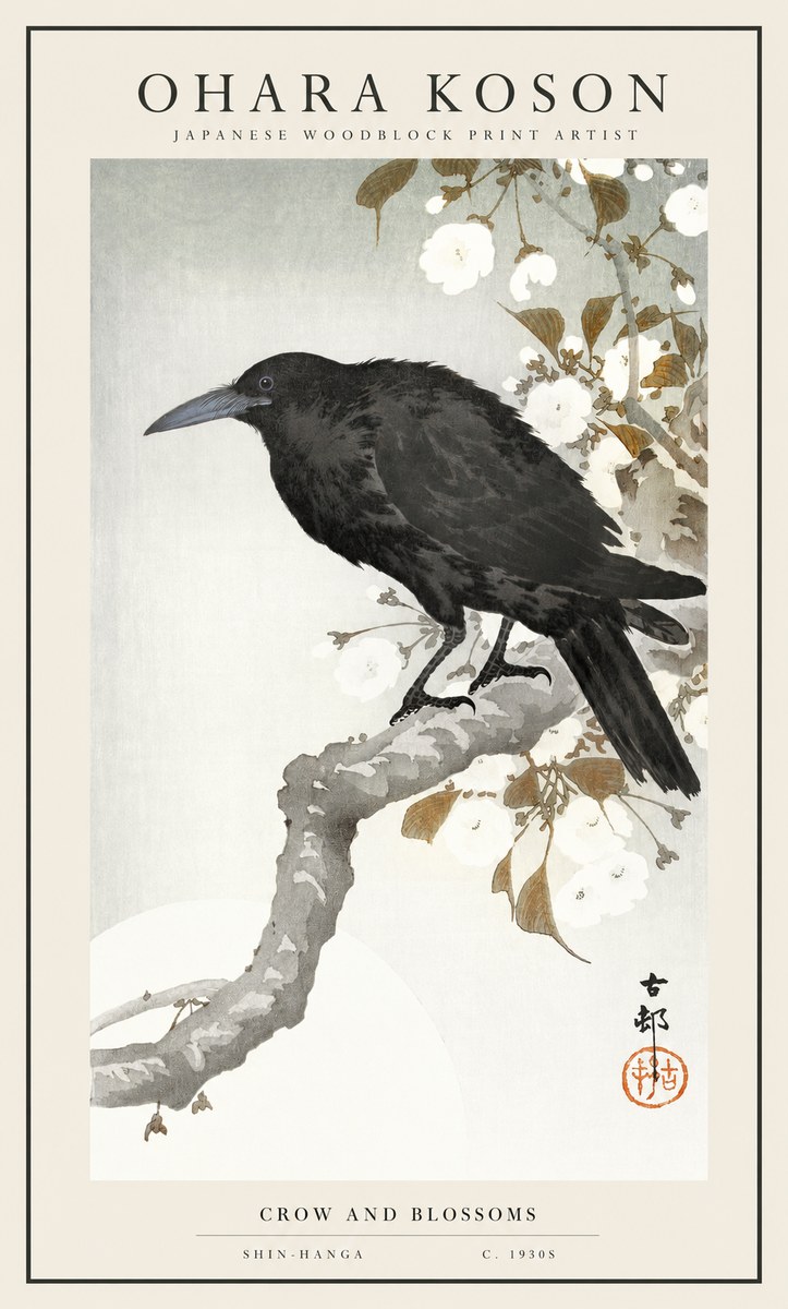 Ohara Koson Crow and Blossoms I No1 - Plakat