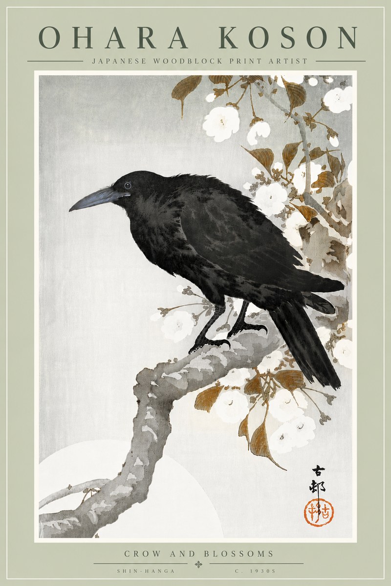 Ohara Koson Crow and Blossoms I No6 - Plakat