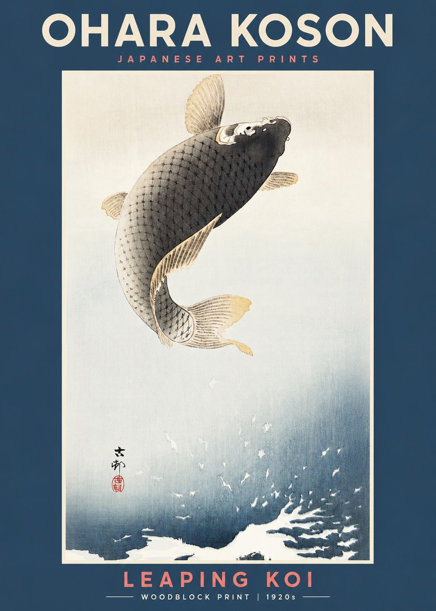 Ohara Koson Leaping Koi I No2 - Plakat