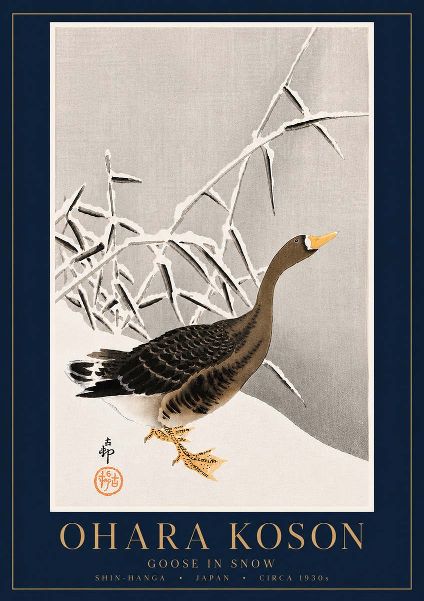 Ohara Koson Goose in Snow No6 - Plakat