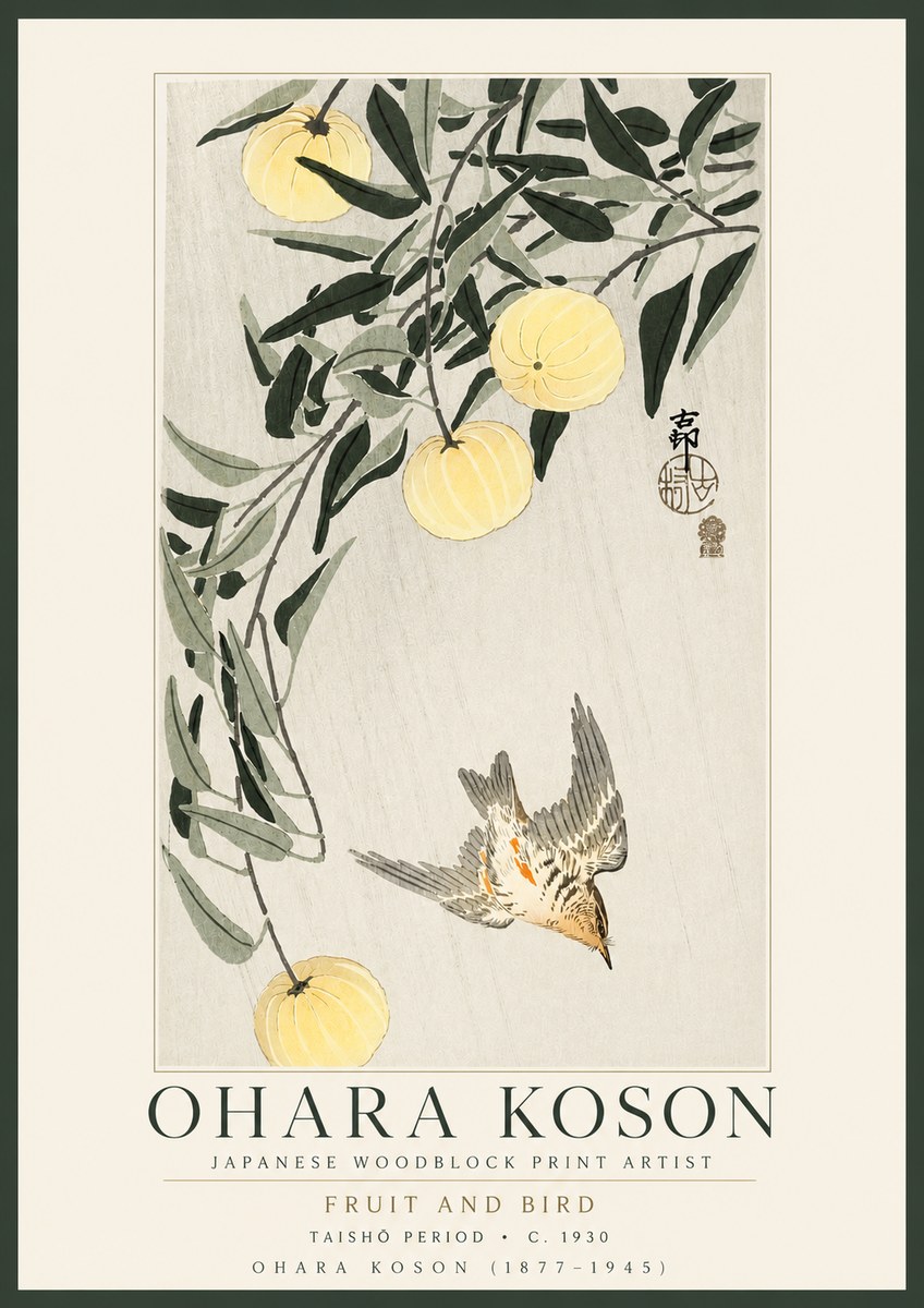 Ohara Koson Fruit and Bird No3 - Plakat