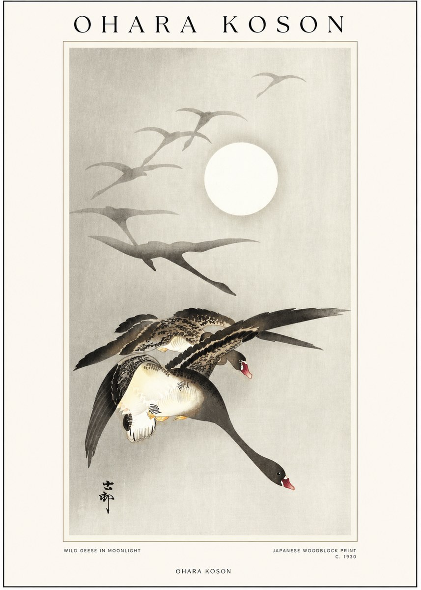Ohara Koson Wild Geese in Moonlight I No1 - Plakat